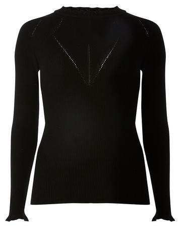 Dorothy Perkins *tall Black Ribbed Lettuce Frill Jumper
