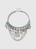 Dorothy Perkins Silver Ethnic Fabric Wrap Necklace