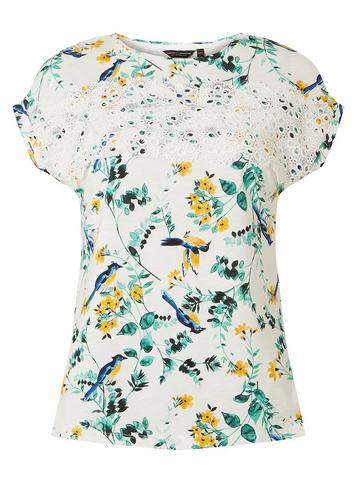 Dorothy Perkins Ivory Bird Motif Broderie Yoke T-shirt