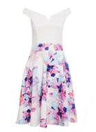 *quiz Cream Floral Print Bardot Skater Dress