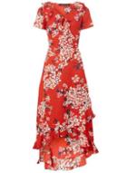 Dorothy Perkins Coral Floral Print High Low Ruffle Maxi Dress