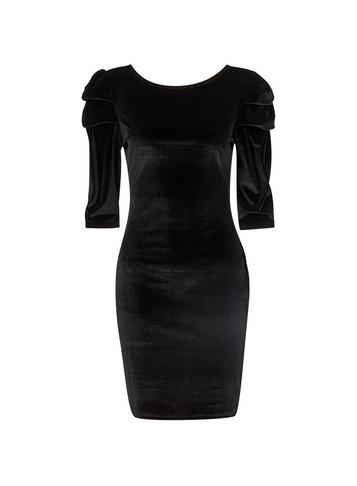 Dorothy Perkins Black Velvet Puff Sleeve Bodycon Dress