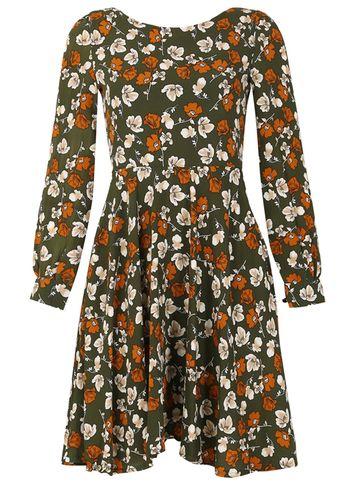 Dorothy Perkins *tenki Green Floral Skater Dress