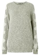 Dorothy Perkins *tall Grey Lace Sleeve Brushed Jumper