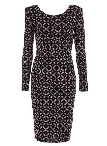 *quiz Black And Bronze Print Dress