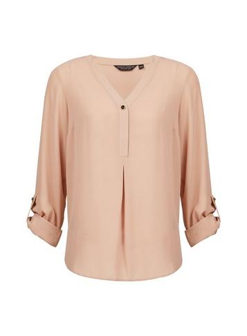 Dorothy Perkins Camel Button Roll Sleeve Shirt