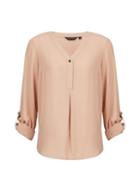 Dorothy Perkins Camel Button Roll Sleeve Shirt