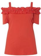 Dorothy Perkins Dp Curve Red Gem Woven Ruffle Top