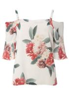 Dorothy Perkins Petite Ivory Rose Print Cold Shoulder Top