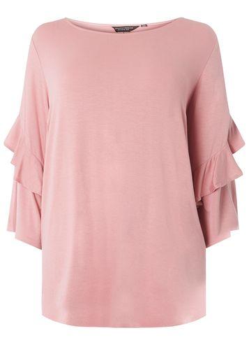 Dorothy Perkins Dp Curve Pink Twist Frill Sleeve T-shirt