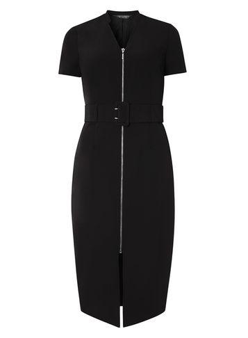 Dorothy Perkins *tall Black Zip Belted Shirt Dress