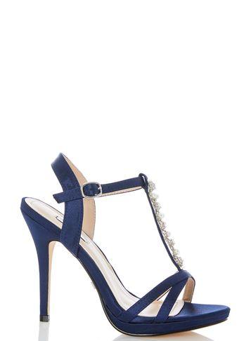 Dorothy Perkins *quiz Navy Satin Pearl Sandals