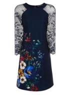 Dorothy Perkins *little Mistress Navy Floral Print Lace Shift Dress
