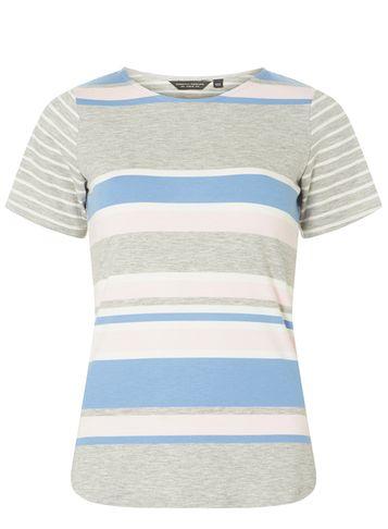 Dorothy Perkins Blue And Grey Striped Curve Hem T-shirt