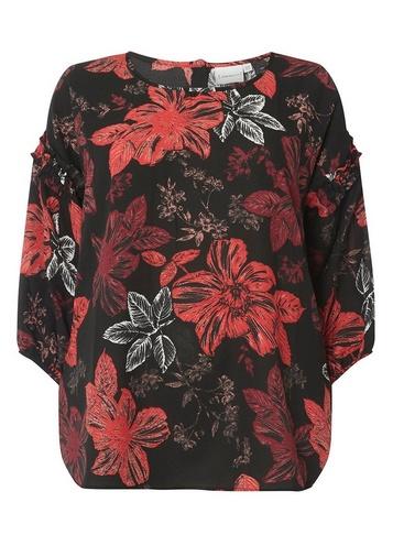 *juna Rose Black 3/4 Sleeve Floral Print Blouse