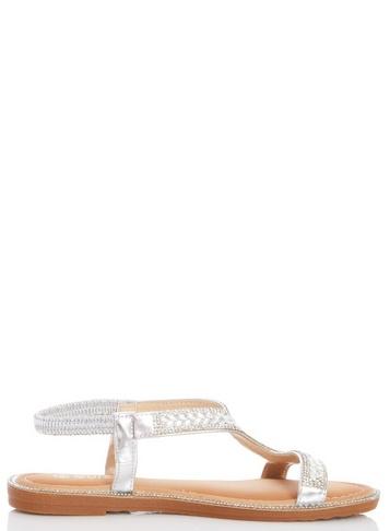 *quiz Silver Diamante Flat Sandals