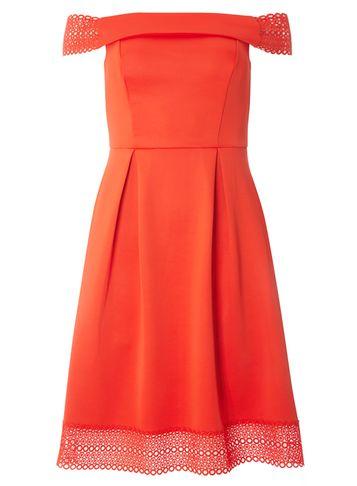 Dorothy Perkins Orange Lace Fit And Flare Dress
