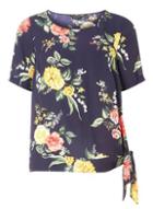 Dorothy Perkins Navy Floral Tie Hem T-shirt