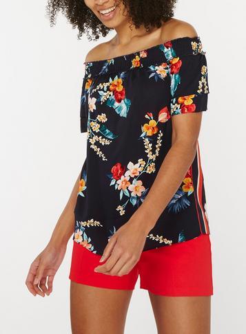 Dorothy Perkins Navy Floral Print Bardot Top
