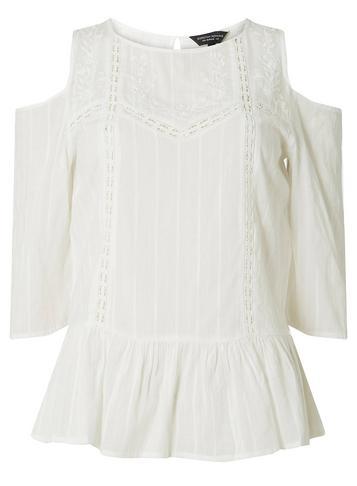 Dorothy Perkins White Textured Cold Shoulder Top