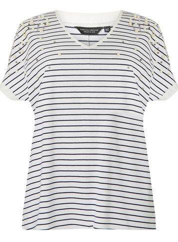 Dorothy Perkins Dp Curve Navy Stripe Pearl Detail T-shirt