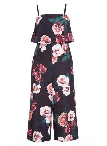 Dorothy Perkins *black Floral Culottes Jumpsuit