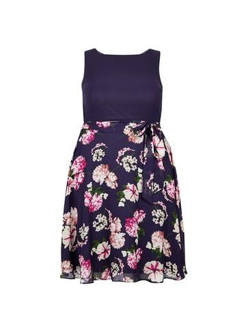 * Billie & Blossom Curve Navy Floral Print Midi Dress