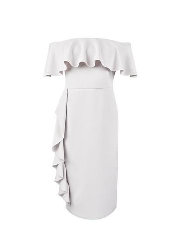 *luxe Grey Bardot Ruffle Bodycon Dress