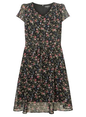 *billie & Blossom Curve Black Ditsy Chiffon Skater Dress