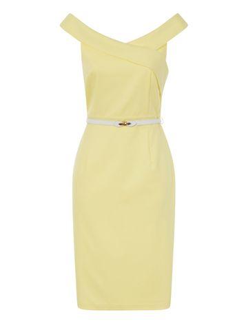 Dorothy Perkins *paper Dolls Lemon Bardot Belted Dress