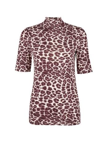 Dorothy Perkins Multi Colour Short Sleeve Leopard High Neck Top