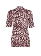 Dorothy Perkins Multi Colour Short Sleeve Leopard High Neck Top