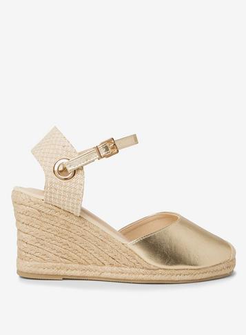 Dorothy Perkins Wide Fit Gold Raven Wedges