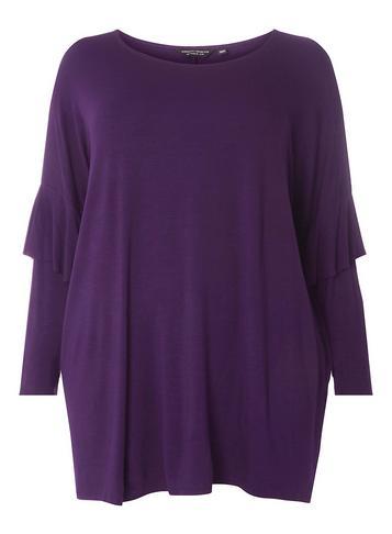 Dorothy Perkins Dp Curve Purple Ruffle Sleeve Jersey Top