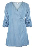 Dorothy Perkins Mid Wash Ruffle Sleeve Wrap Denim Dress