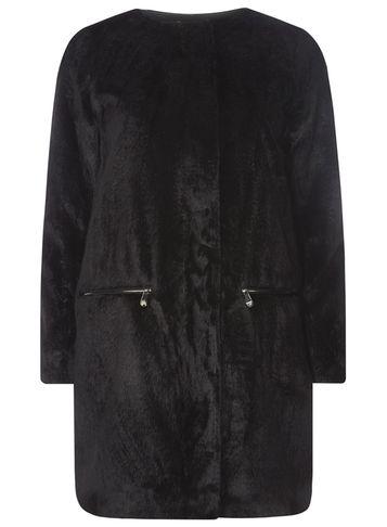 Dorothy Perkins Black Collarless Faux Fur Coat