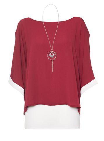 Dorothy Perkins *quiz Wine Crepe Necklace Top