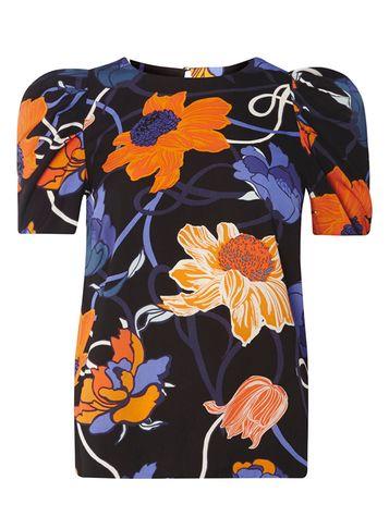 Dorothy Perkins Multi Colour Abstract Floral Print Puff Sleeve Top