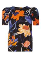 Dorothy Perkins Multi Colour Abstract Floral Print Puff Sleeve Top