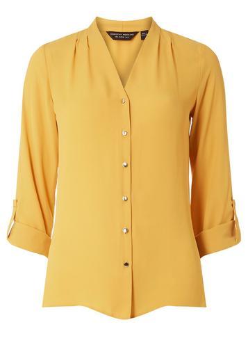 Dorothy Perkins Ochre Pleated Roll Sleeve Shirt