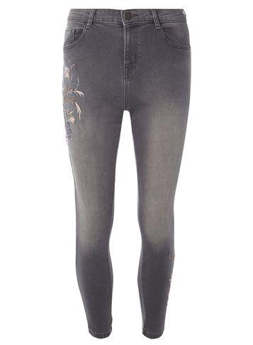 Dorothy Perkins Grey Floral Embroidered Ankle Grazer Skinny Jeans