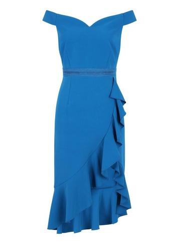 *little Mistress Blue Ruffle Bardot Dress