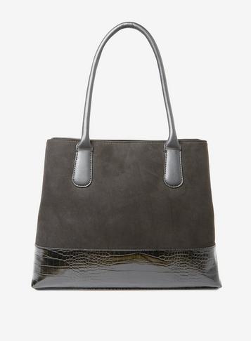 Dorothy Perkins Black Faux Crocodile Panel Double Zip Tote Bag