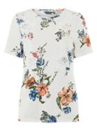 Dorothy Perkins *tall White Floral Print Vertical Lace T-shirt