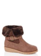 *quiz Brown Fur Lined Studded Ankle Boots