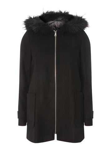 Dorothy Perkins Black Faux Fur Hooded Duffle Coat