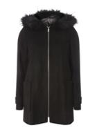 Dorothy Perkins Black Faux Fur Hooded Duffle Coat