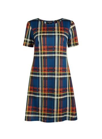 Dorothy Perkins Teal Check Print Seamed Jersey Dress