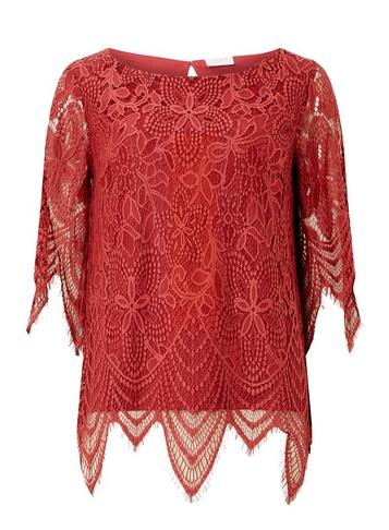 *vila Red Half Sleeve Lace Top