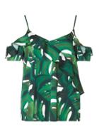 Dorothy Perkins Petite Green Leaf Print Frill Top